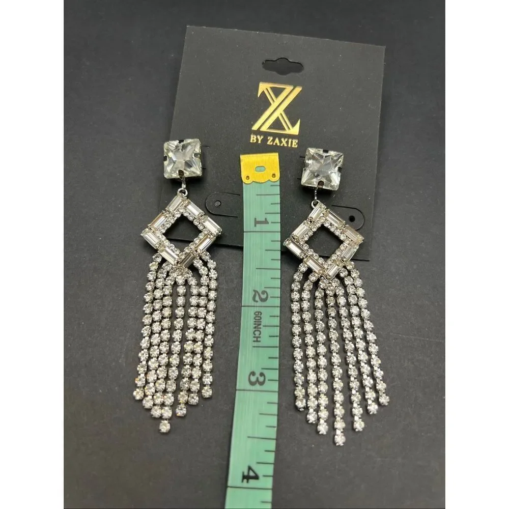 Z by Zaxie Clear Rhinestone Fringe Chandelier Drop Earrings